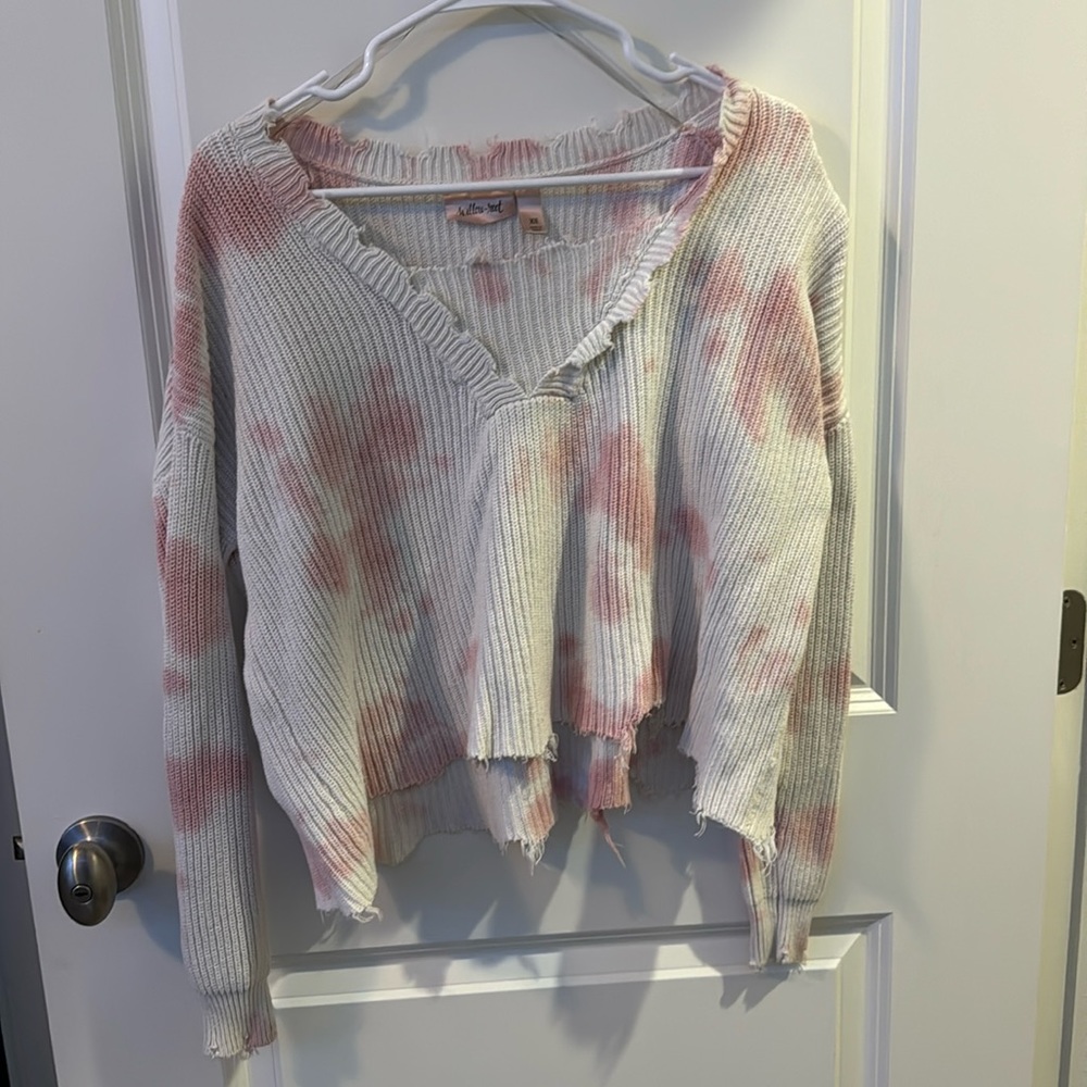 Willow-Root cropped White and Pink Sweater